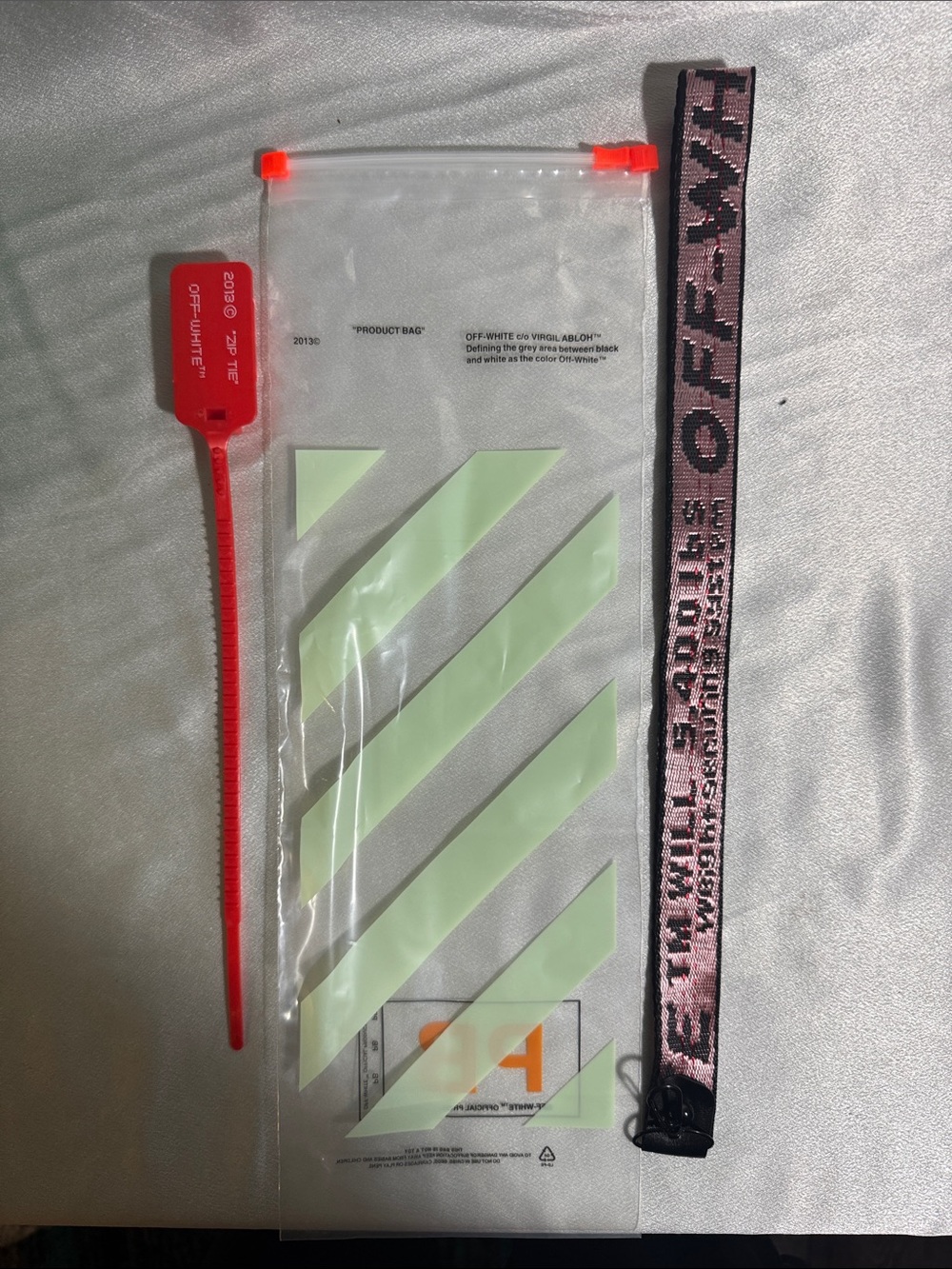 Off-White Pink Industrial Phone Lanyard/Red ziptie/Striped Pouch🔥New!